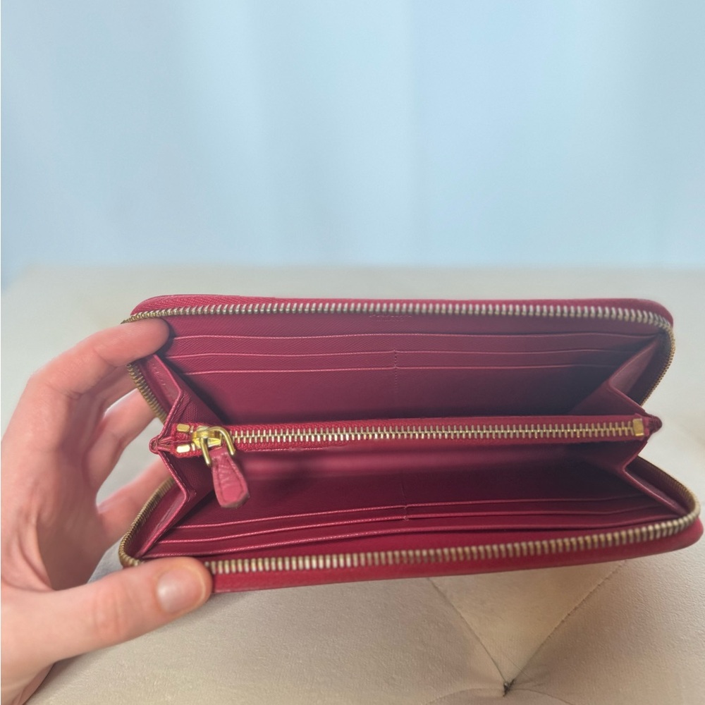 Prada Saffiano Leather Zip Wallet in Fuchsia with Gold Logo - Picture 6 of 12